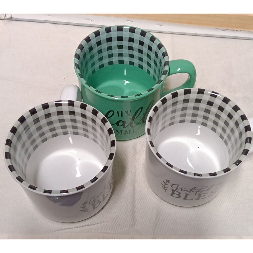 Fall Mug Set 3 Grateful Thankful Blessed Its Fall Yall Buffalo Check